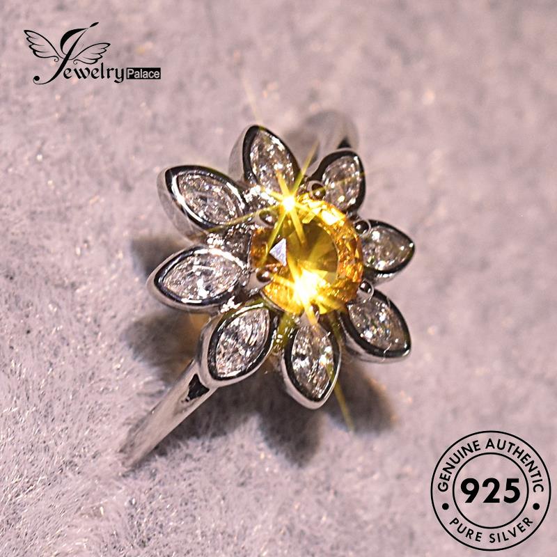 JEWELRYPALACE Asli 925 Perak Flowers Silver Kawin Silver Wanita Simple Original Sterling korea Citrine Aksesori Nikah Murni Cincin Perhiasan R1662