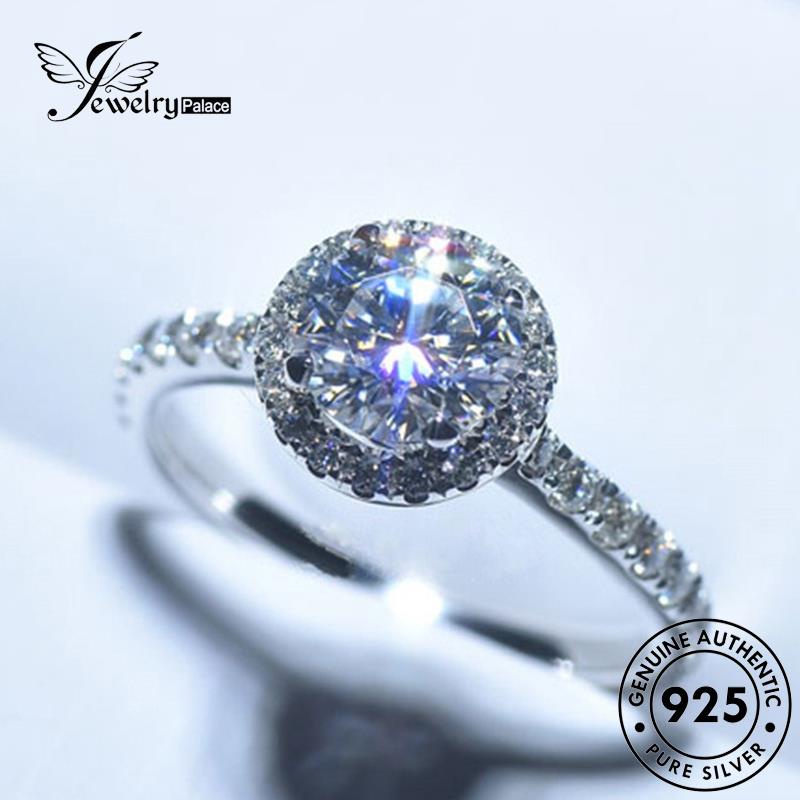 JEWELRYPALACE Round Perak Cincin 925 Wanita Murni Kawin Original Classic Moissanite Nikah Silver Sterling korea Asli Diamond Aksesori Perhiasan Silver R1675