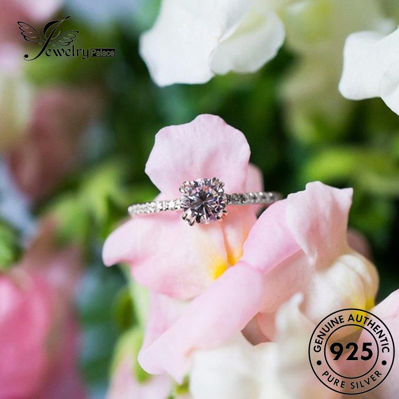 JEWELRYPALACE Gold Nikah Original Silver Cincin Fashion Kawin 925 Silver Asli Perhiasan Perak Diamond Sterling Aksesori korea Moissanite Murni Wanita Round R1722