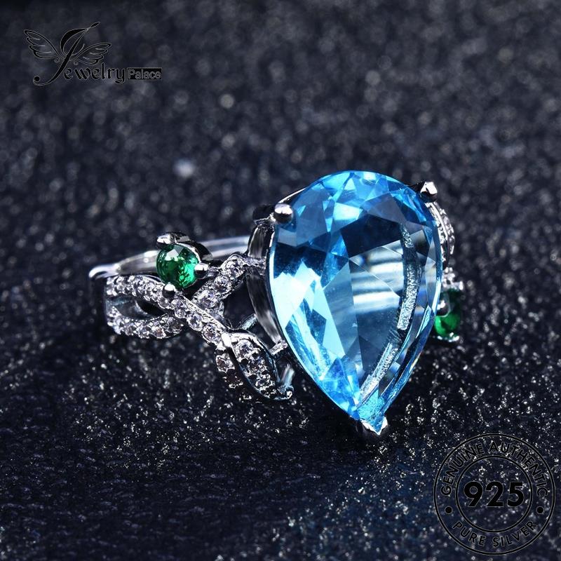 JEWELRYPALACE Asli Perhiasan Perak Drop Aquamarine Silver korea Water Silver Nikah Aksesori Personalized Wanita Cincin Kawin 925 Murni Sterling Original R1847