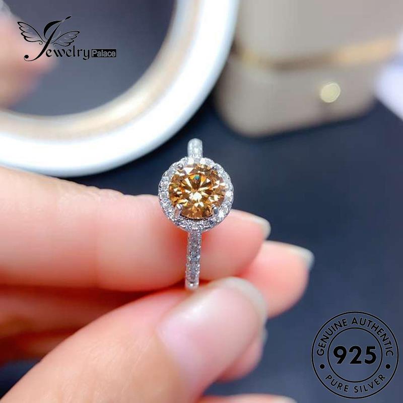 JEWELRYPALACE Cincin Sterling korea Citrine Aksesori Nikah Silver Murni Perhiasan Kawin Classic Asli Original 925 Perak Wanita Silver Round R1883