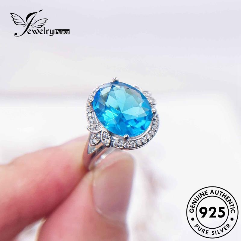 JEWELRYPALACE Aksesori Silver korea Asli Oval Sterling Nikah Kawin Perak Aquamarine Wanita 925 Perhiasan Silver Original Cincin Classic Murni R1927