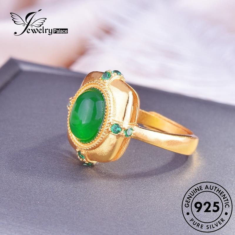 JEWELRYPALACE Vintage Perhiasan Perak Murni Engraved Silver 925 Sterling Cincin Original Asli Jade Kawin korea Wanita Nikah Silver Aksesori Gold R2108