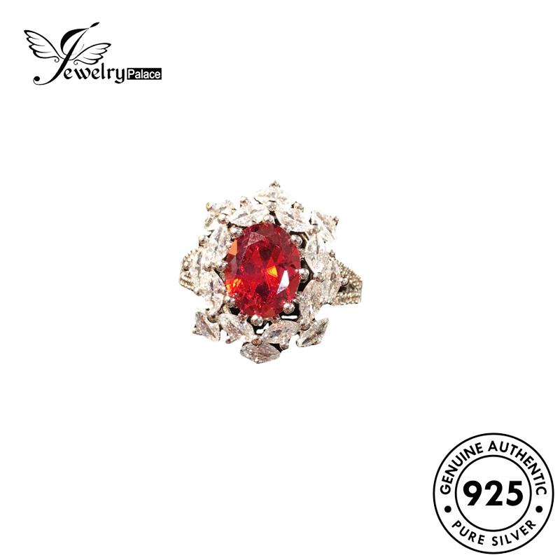 JEWELRYPALACE Flower Perak Murni korea Original Wanita Aksesori Asli Perhiasan Ruby Silver 925 Cincin Silver Kawin Nikah Vintage Sterling R2163