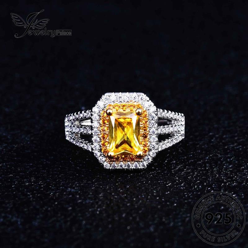 JEWELRYPALACE Kawin Murni Silver korea Silver Asli 925 Simple Citrine Perak Original Wanita Sterling Square Cincin Aksesori Perhiasan Nikah R2218