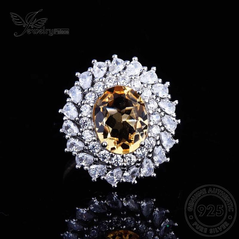 JEWELRYPALACE Cincin Wanita Perak Original Silver Aksesori Luxury 925 Kawin Sterling Nikah Murni Perhiasan korea Asli Round Citrine Silver R2232