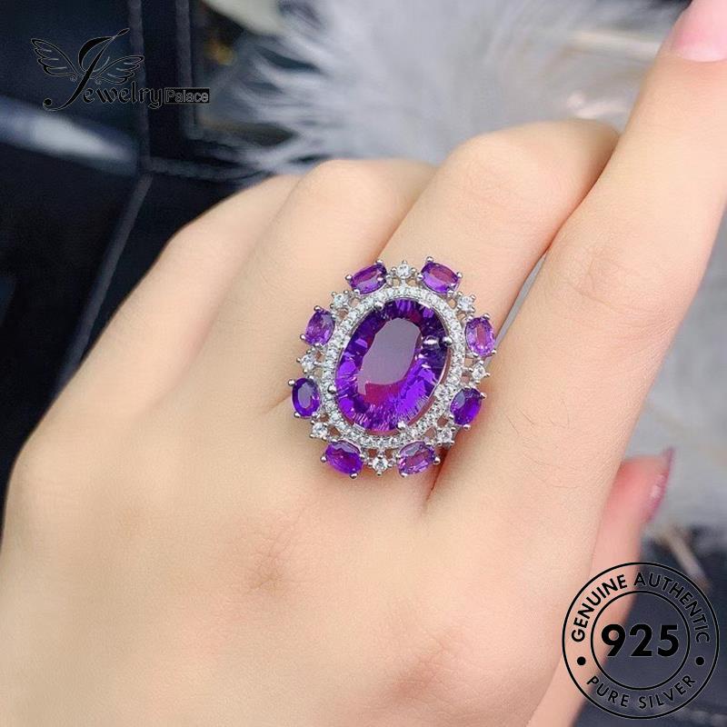 JEWELRYPALACE Nikah Perhiasan Murni Aksesori 925 Asli Silver Wanita Sterling korea Silver Cincin Original Perak Oval Kawin Amethyst Personality R2237