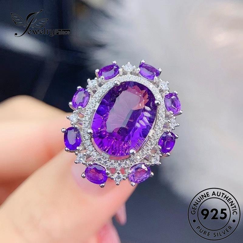 JEWELRYPALACE Nikah Perhiasan Murni Aksesori 925 Asli Silver Wanita Sterling korea Silver Cincin Original Perak Oval Kawin Amethyst Personality R2237