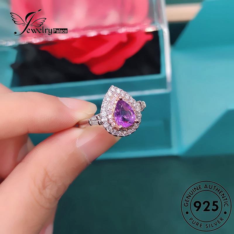 JEWELRYPALACE Asli Shape Nikah Perhiasan Silver Original Kawin Silver Murni Sterling 925 Pear Wanita Amethyst Aksesori Cincin korea Temperament Perak R2269