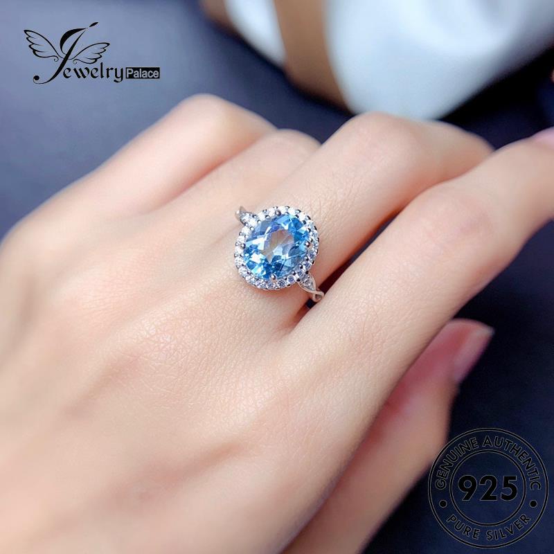 JEWELRYPALACE Kawin 925 Original Murni Silver Aquamarine Perak Sterling Asli Cincin korea Wanita Perhiasan Silver Aksesori Oval Nikah Classic R2310