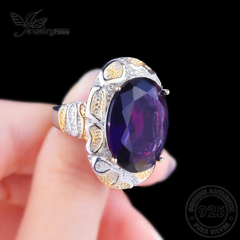 JEWELRYPALACE Asli Kawin Carved korea Nikah Original Silver Perhiasan Gold Sterling Amethyst Aksesori Cincin Perak Silver 925 Murni Luxurious Wanita R2322