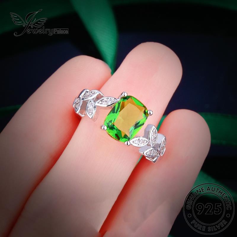 JEWELRYPALACE Wanita Original Temperament 925 korea Nikah Kawin Silver Sterling Perhiasan Aksesori Asli Murni Perak Leaves Emerald Silver Cincin R2358