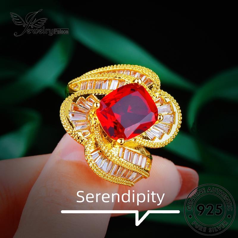 JEWELRYPALACE Gold Original Murni Wanita Lace Ruby Aksesori korea Nikah 925 Vintage Kawin Square Cincin Silver Silver Perak Asli Sterling Perhiasan R2363