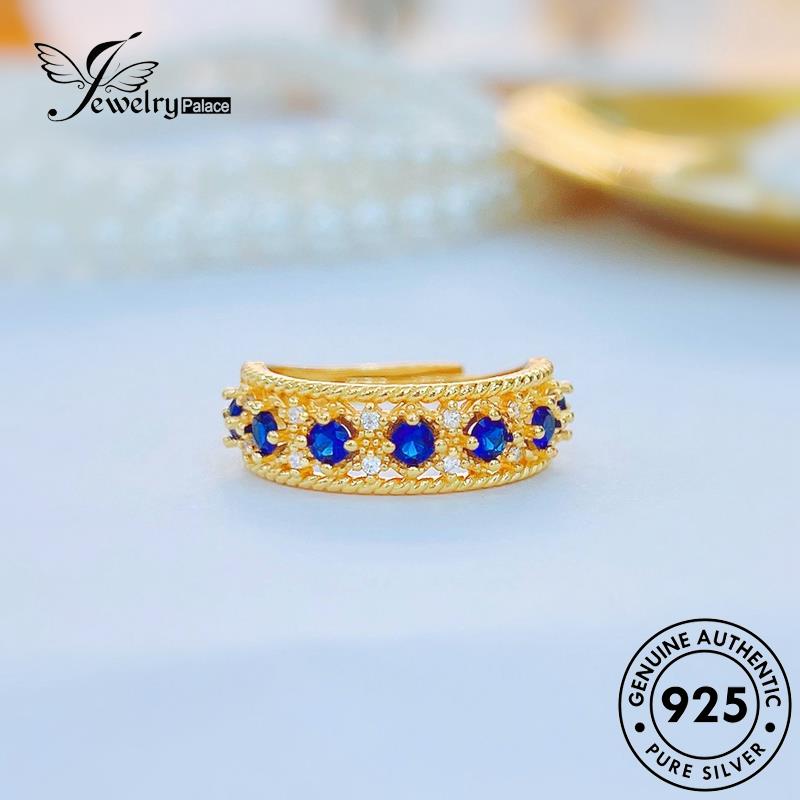 JEWELRYPALACE Sapphire Perak Kawin Wanita Style Court Nikah Silver Gold Perhiasan Original Silver Cincin Retro Aksesori Murni Sterling Asli 925 korea R2379