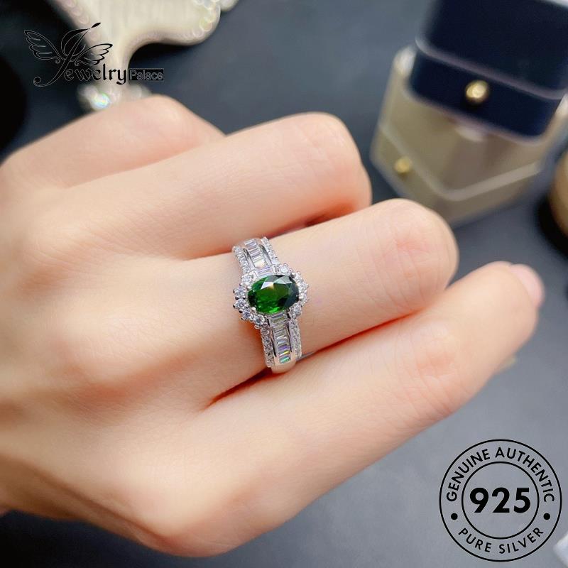 JEWELRYPALACE korea Perhiasan Murni Silver Oval Silver Perak Kawin Aksesori Nikah Original Asli Cincin Sterling Wanita Simple Emerald 925 R2414