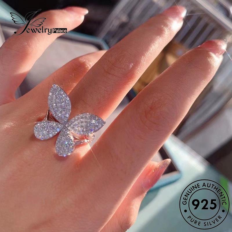 JEWELRYPALACE Silver Cincin Asli 925 Perak Sterling Diamond Wanita Murni korea Moissanite Perhiasan Nikah Silver Original Kawin Luxury Aksesori Butterfly R2397