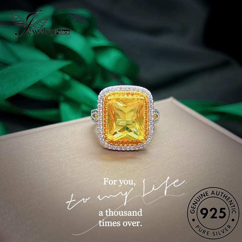 JEWELRYPALACE korea Square Kawin Wanita 925 Perak Sterling Luxury Silver Asli Silver Aksesori Original Nikah Murni Cincin Citrine Perhiasan R2403