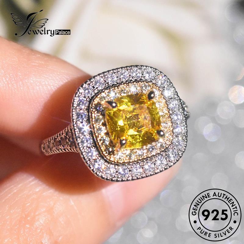 JEWELRYPALACE korea Kawin Sterling Perak Simple Aksesori Asli Square Cincin Nikah Original Citrine Silver 925 Silver Murni Perhiasan Wanita R2497