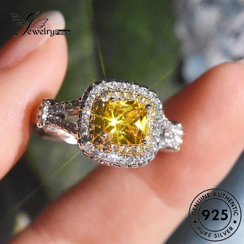 JEWELRYPALACE Square Kawin Murni Silver Silver korea Perhiasan Perak 925 Nikah Original Sterling Fashion Asli Wanita Citrine Cincin Aksesori R2519