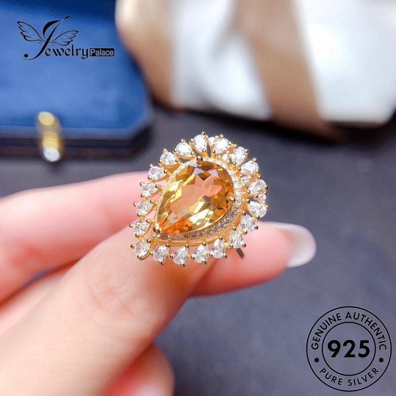 JEWELRYPALACE Shape Kawin Sterling Perak Asli korea Original Aksesori Nikah Murni Luxury Silver Silver Gold Cincin Perhiasan Citrine 925 Pear Wanita R2452