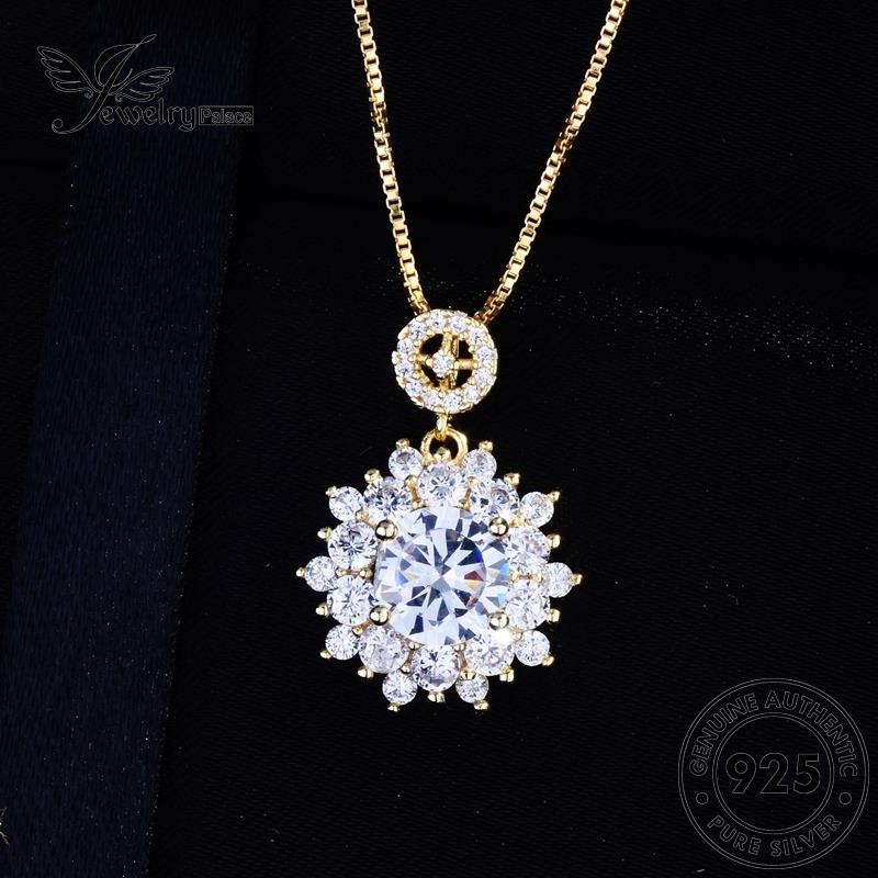 Jewelrypalace Berlian Perak Moissanite Asli Set Kalung Mewah Bunga Matahari Wanita925 S91