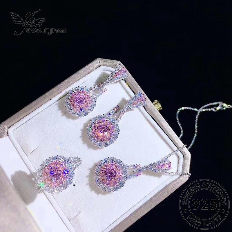 Jewelrypalace Pink Berlian925 Kalung Wanita Cerah Set Perak Fashion Kristal Asli S102