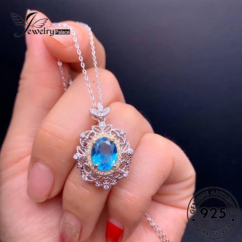 Jewelrypalace Kalung Aquamarine Set Mewah Emas Asli Wanita Perak925 S41