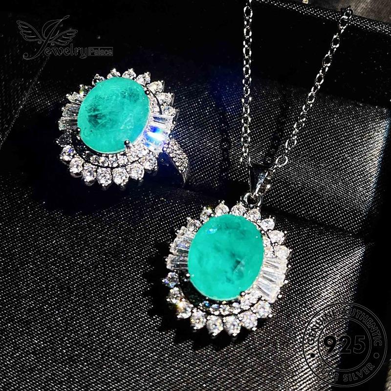 Jewelrypalace Kalung Set Telur Bentuk Perak Aquamarine Asli925Wanita Simple S142