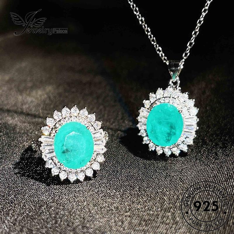 Jewelrypalace Kalung Set Telur Bentuk Perak Aquamarine Asli925Wanita Simple S142