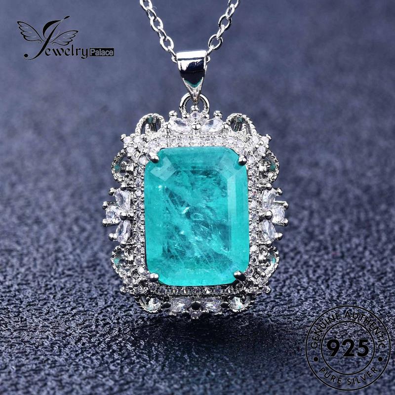 Jewelrypalace Kalung Perak Asli925 Set Kreatif Wanita Berlian Kotak Aquamarine S157