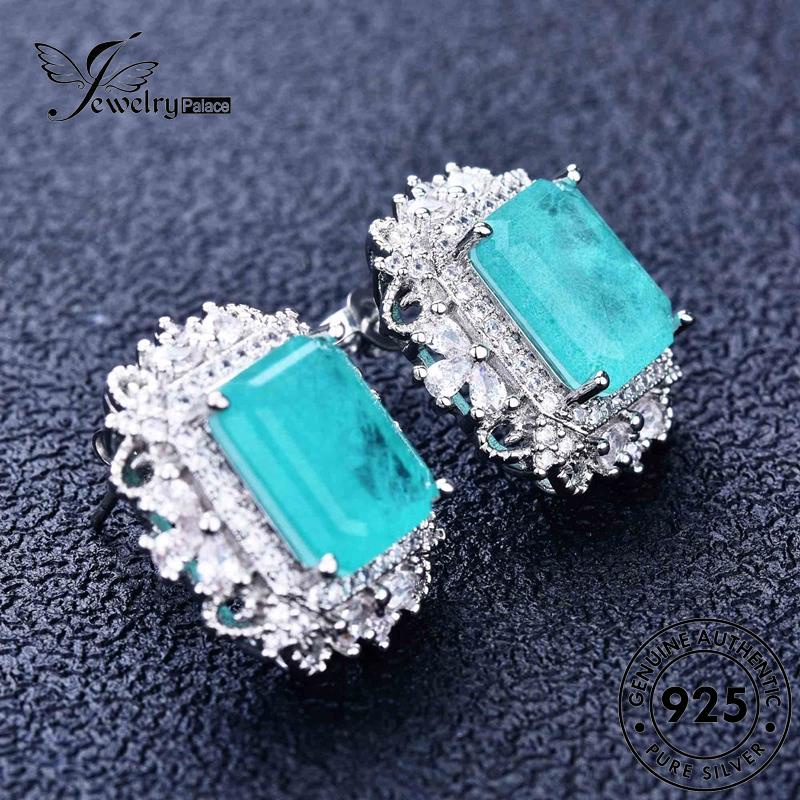 Jewelrypalace Kalung Perak Asli925 Set Kreatif Wanita Berlian Kotak Aquamarine S157