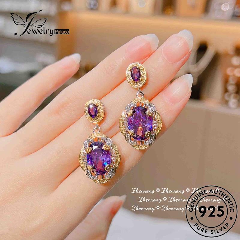 Jewelrypalace Amethyst Wanita Perak Set Kalung Vintage925 Asli S240