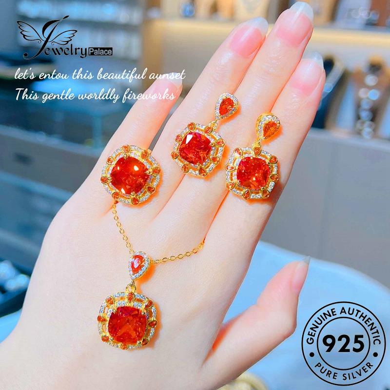 Jewelrypalace Retro Citrine Wanita Asli Kalung Persegi Perak925 Set S249