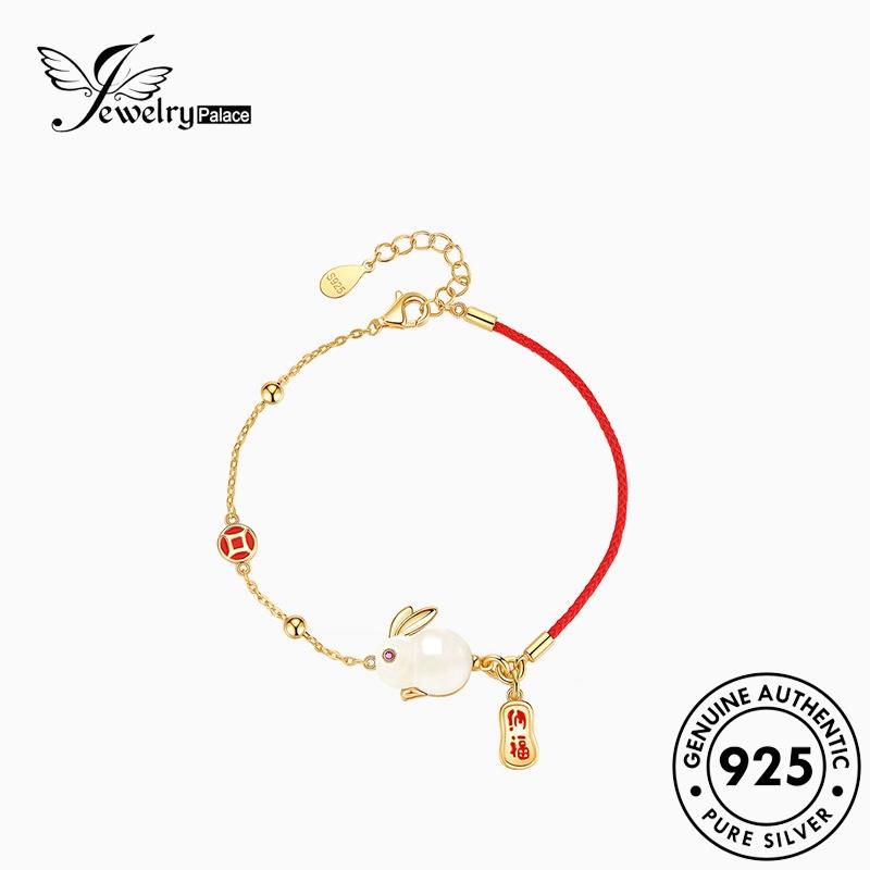 Jewelrypalace String Jade Red Rabbit 925set Wanita Asli Kalung Perak S210