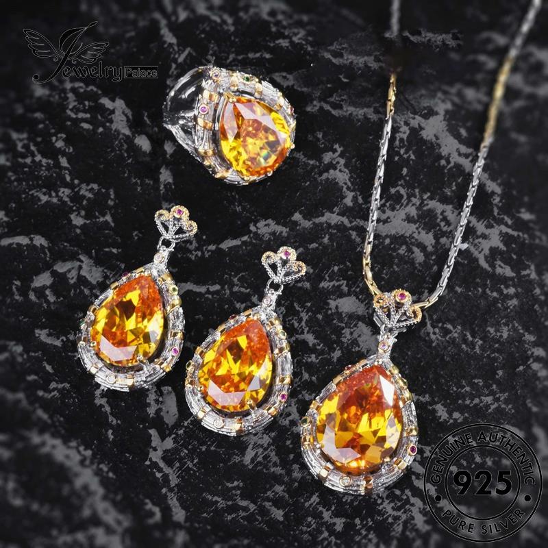 Jewelrypalace Set Retro Wanita Citrine Drop Water Perak Asli925 Kalung S212