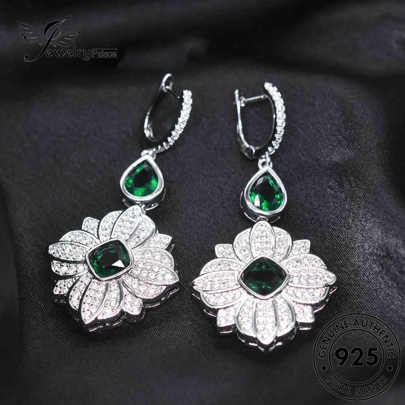 Jewelrypalace Kalung Wanita Kreatif Asli Kelopak Zamrud Perak925 Set S252