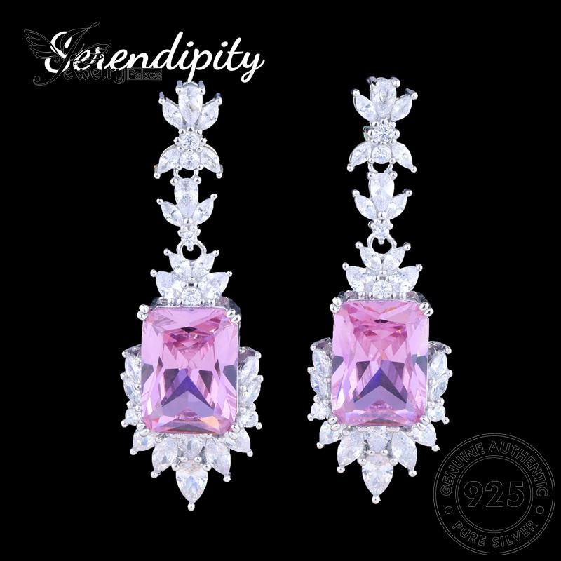 Jewelrypalace Kalung Mewah Asli Berlian Kristal Set Berlian Kotak Pink925 Wanita Perak S286