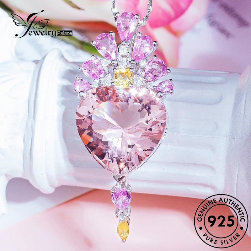 Jewelrypalace Set Hati Asli Kalung Lucu Berlian Kristal Wanita Silver Pink925 S287