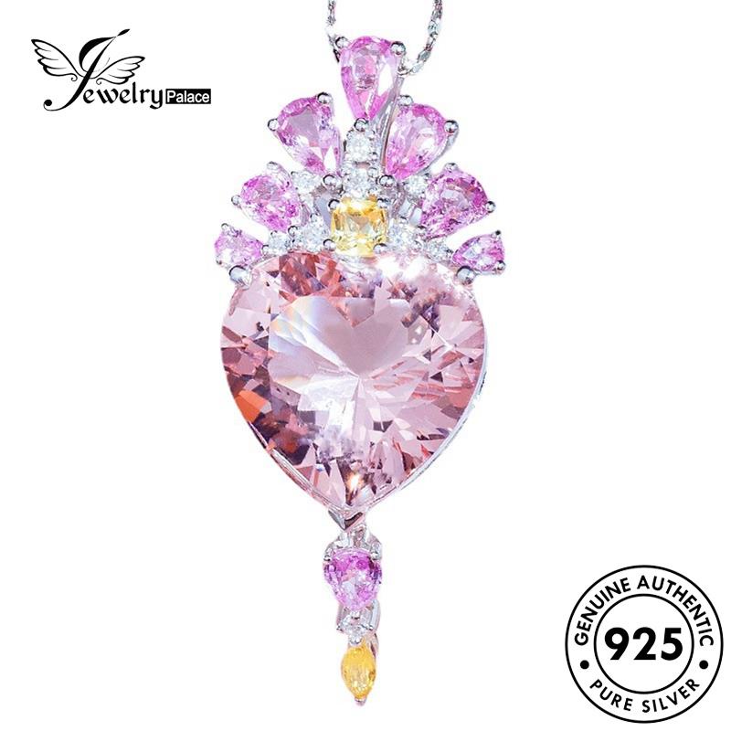 Jewelrypalace Set Hati Asli Kalung Lucu Berlian Kristal Wanita Silver Pink925 S287