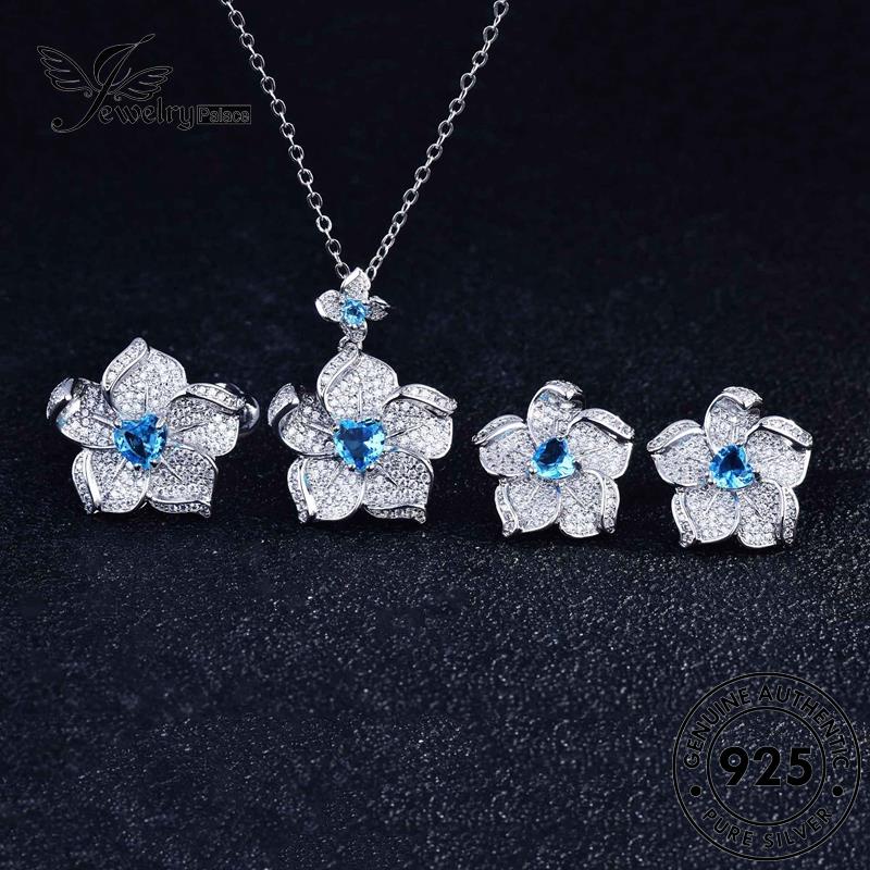 Jewelrypalace Kalung Bunga Asli Safir Perak925Set Wanita Lucu S399