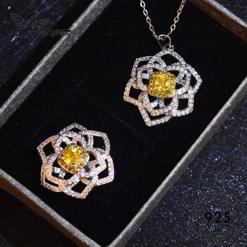 Jewelrypalace925 Wanita Perak Rose Citrine Hollow Kalung Set Asli S424