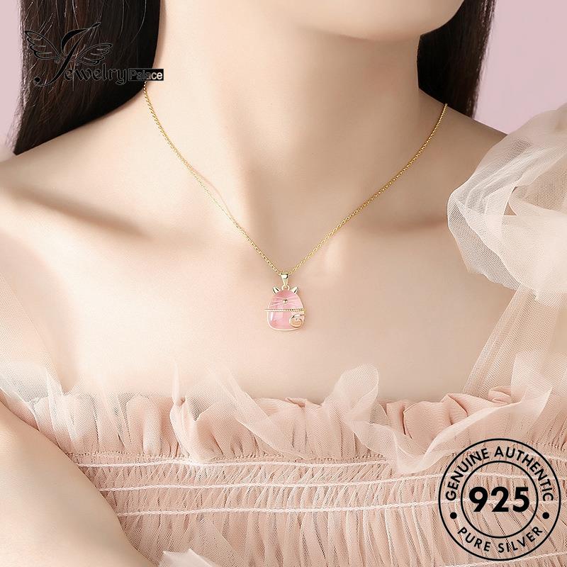 Jewelrypalace Kalung Perak Berlian Beruntung Asli Pink Cat 925set Kristal Wanita S386