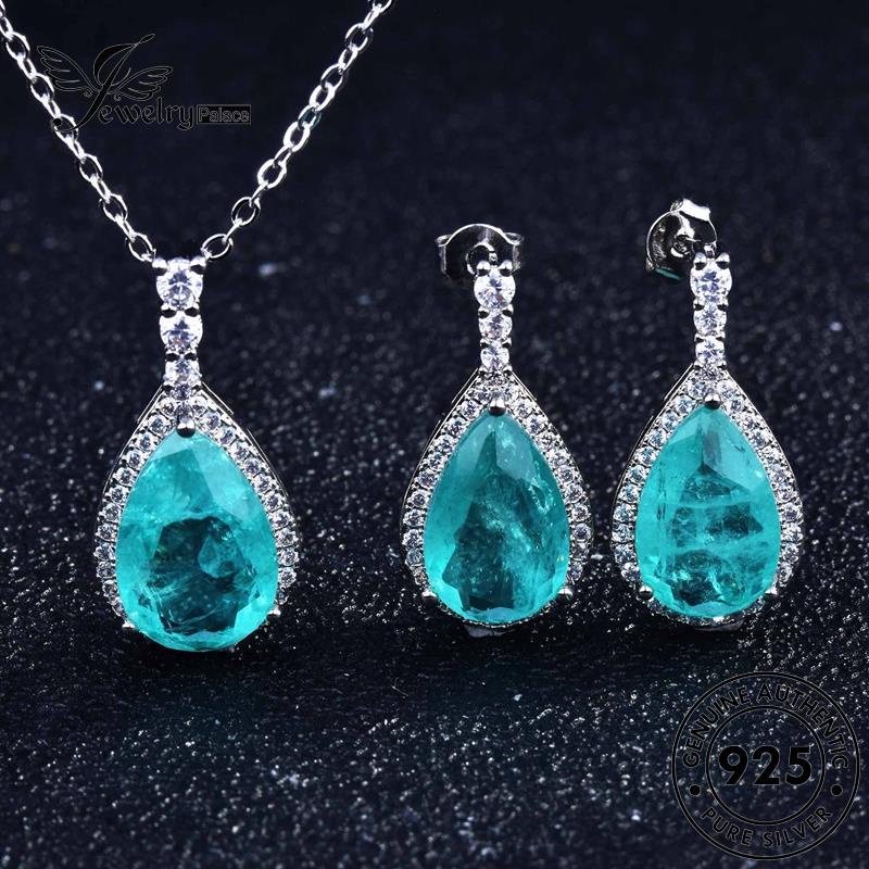 Jewelrypalace Asli Aquamarine Wanita Set 925 Perak Kalung Mewah S440