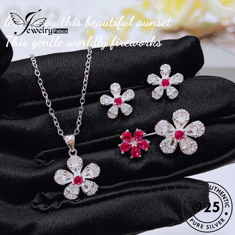 Jewelrypalace Cherry Kalung Berlian Wanita Set 925kuntum Pink Asli Silver Kristal S466