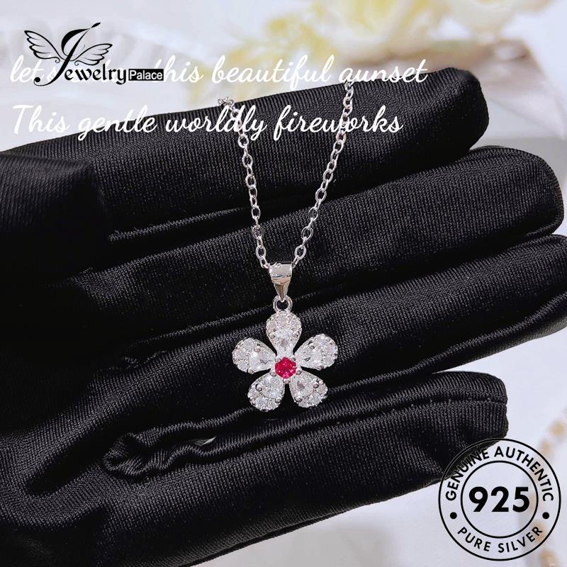 Jewelrypalace Cherry Kalung Berlian Wanita Set 925kuntum Pink Asli Silver Kristal S466