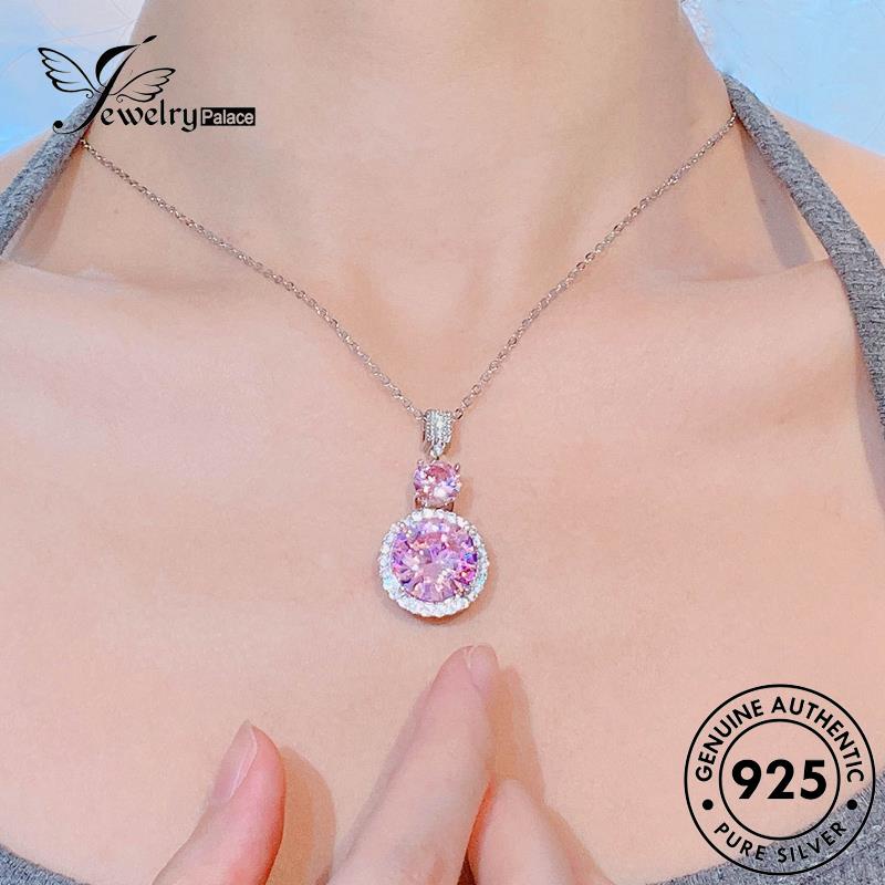 Jewelrypalace Asli Pink Wanita Sakura Romantis Perak925 Set Kalung Berlian Kristal S505