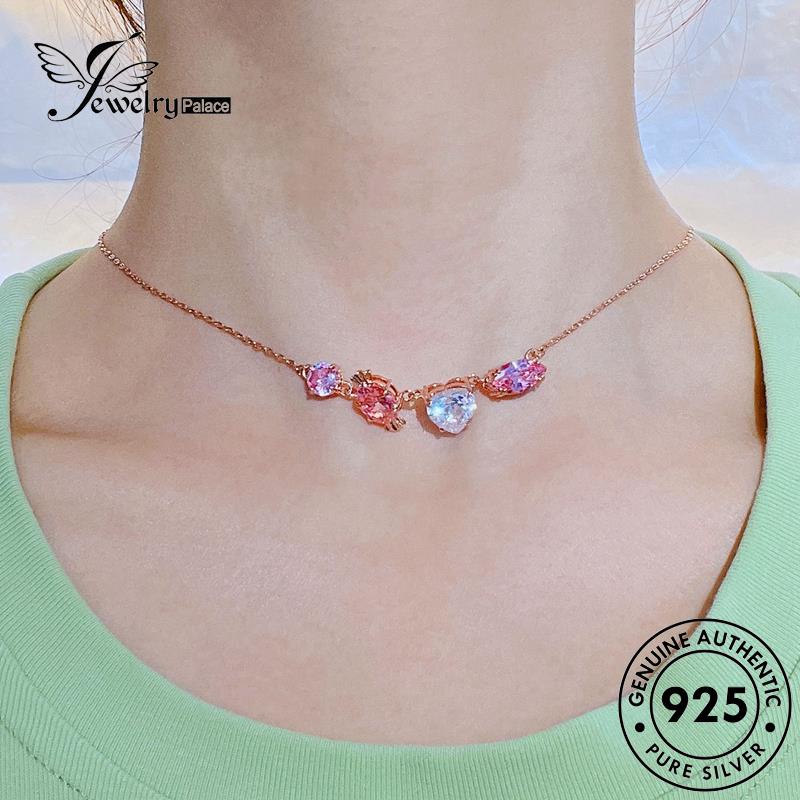 Jewelrypalace Set Kristal Pink Wanita Kalung925 Berlian Perak Asli Candy S476