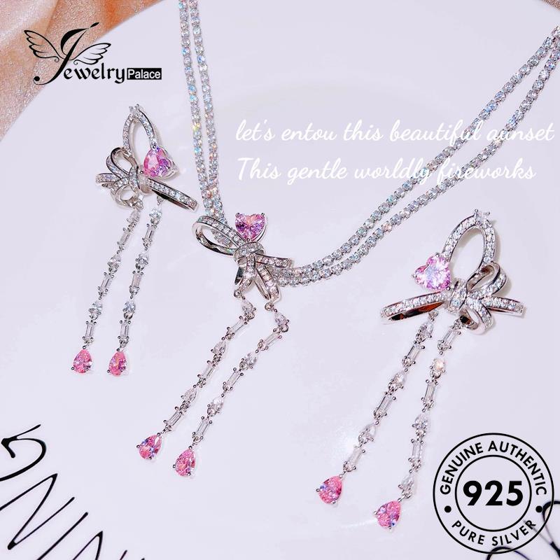 Jewelrypalace Butterfly Diamond Wanita Pink Kristal925 Set Kalung Perak Asli S477