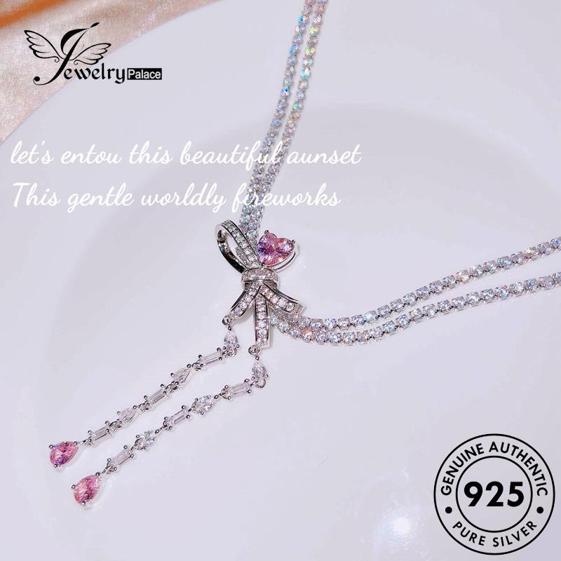 Jewelrypalace Butterfly Diamond Wanita Pink Kristal925 Set Kalung Perak Asli S477