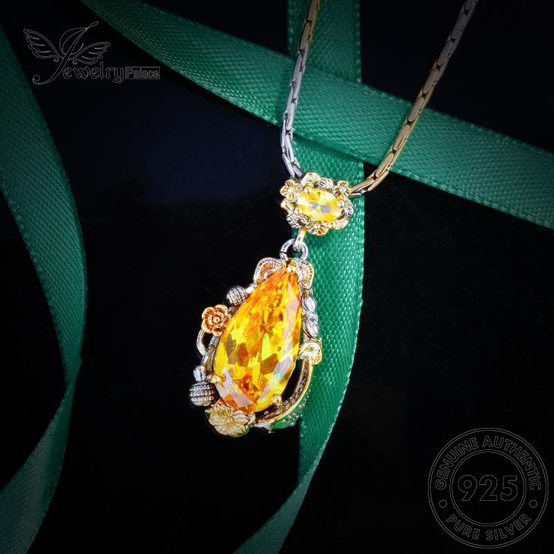 Perhiasantempat Wanita Set Kalung Asli Perak925 Citrine Gold Bertekstur S478